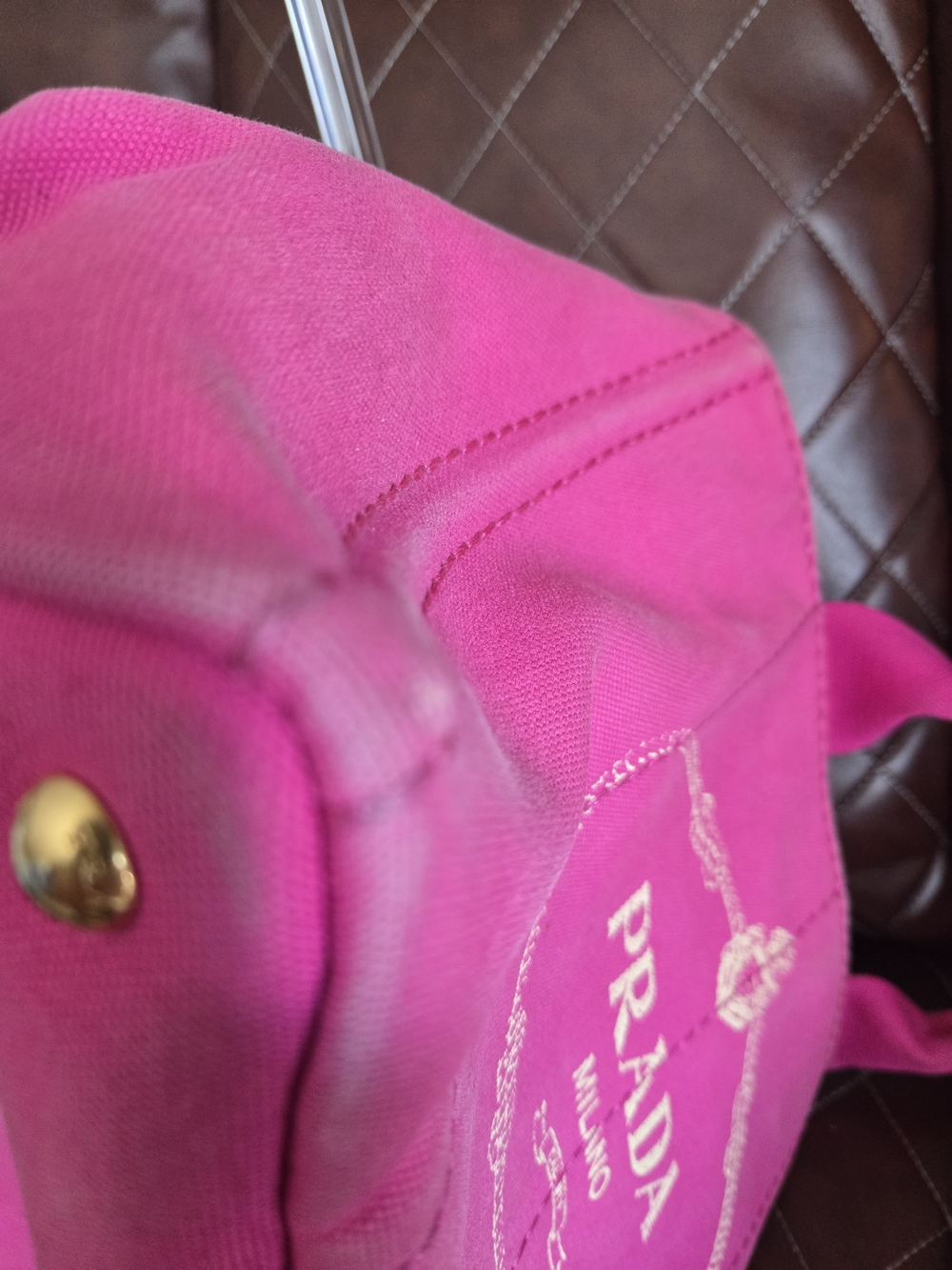 Prada Milano Pink Canvas Tote Bag - Picture 5 of 9